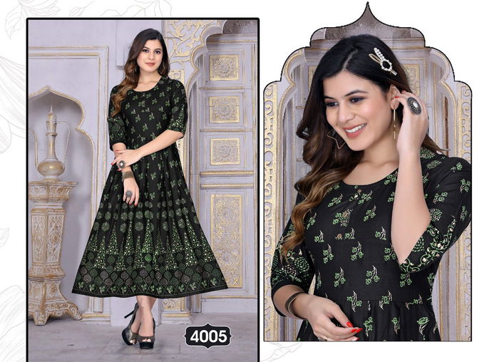 New Riyaa Albeli 2 Fancy Festive Wear Rayon Printed Long Kurti Collection